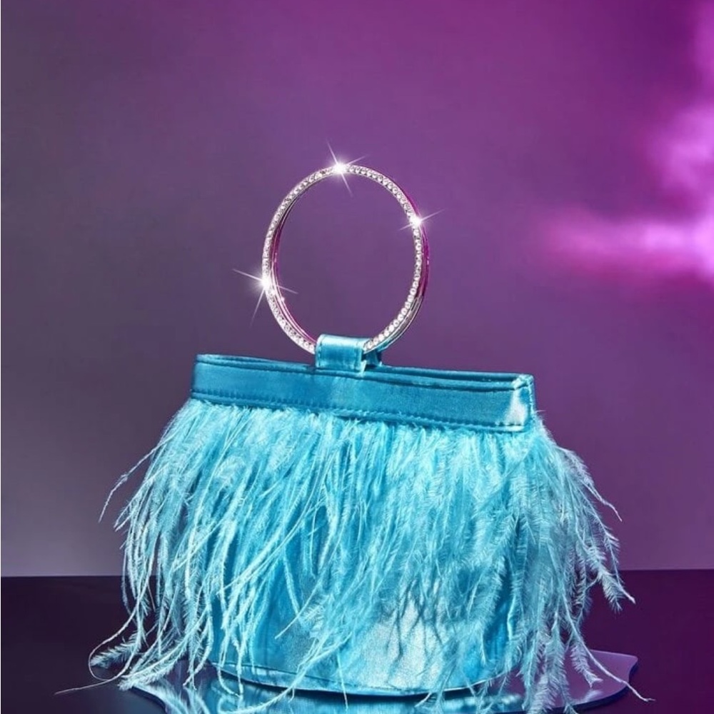 Elegant Blue Feathered Handbag